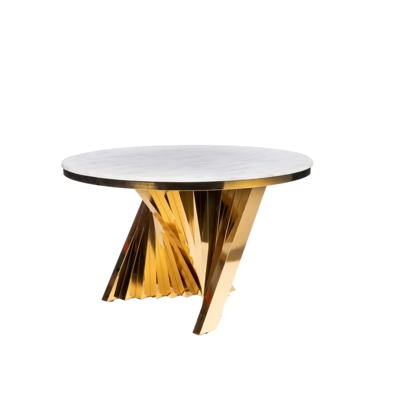 

New Design Gold Stainless Steel Marble Top Round Dining Table For Home Wedding Rental