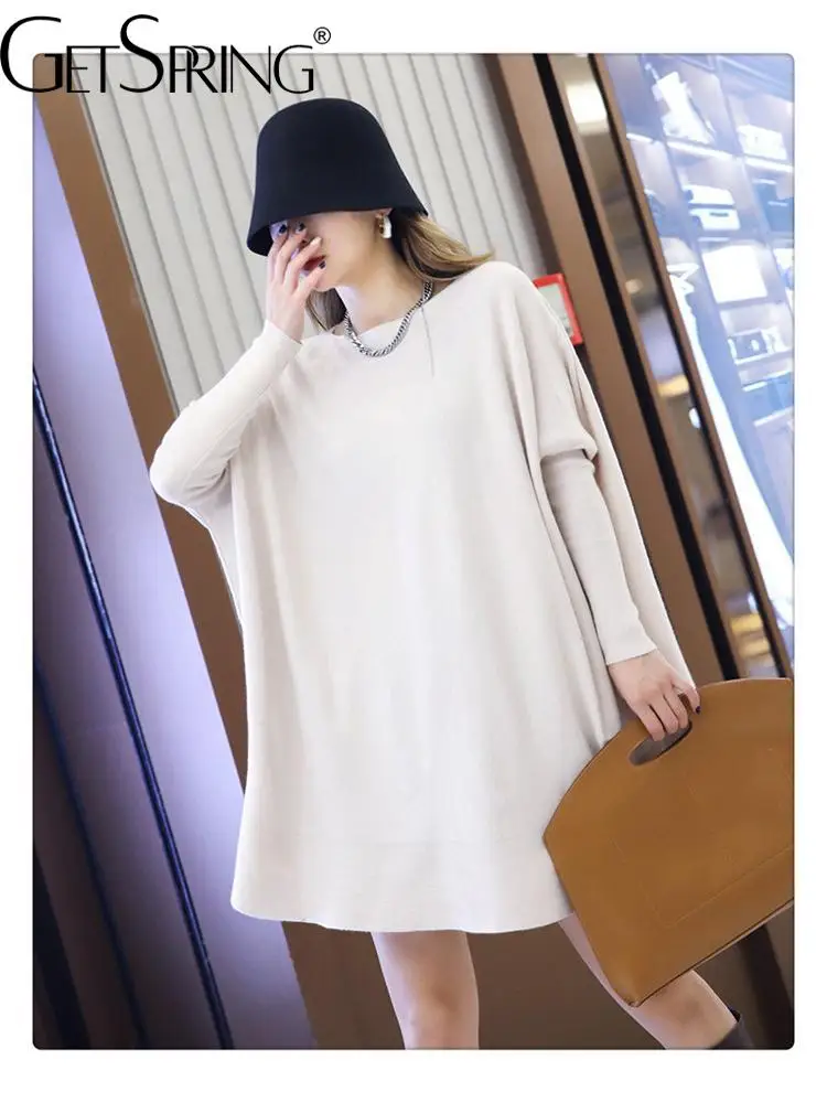 

GetSpring женский свитер с рукавом летучая мышь водолазка вязаный свитер универсальные пуловеры Свободные осенне-зимние топы оверсайз 2022