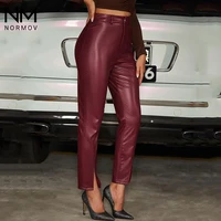 normov women leather leggings high waist elastic pu pants female pencil pants fashion new slim leggings women leather streetwear