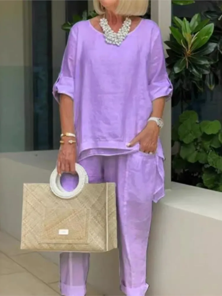 Женский однотонный комплект из брюк и рубашки с длинным рукавом S-3XL цвет в