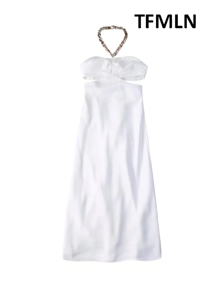 

Платье TFMLN женское с вырезами, летнее однотонное, с лямкой на шее, пикантное, ретро, без рукавов, пляжвечерние, вечернее, до середины икры, мод...
