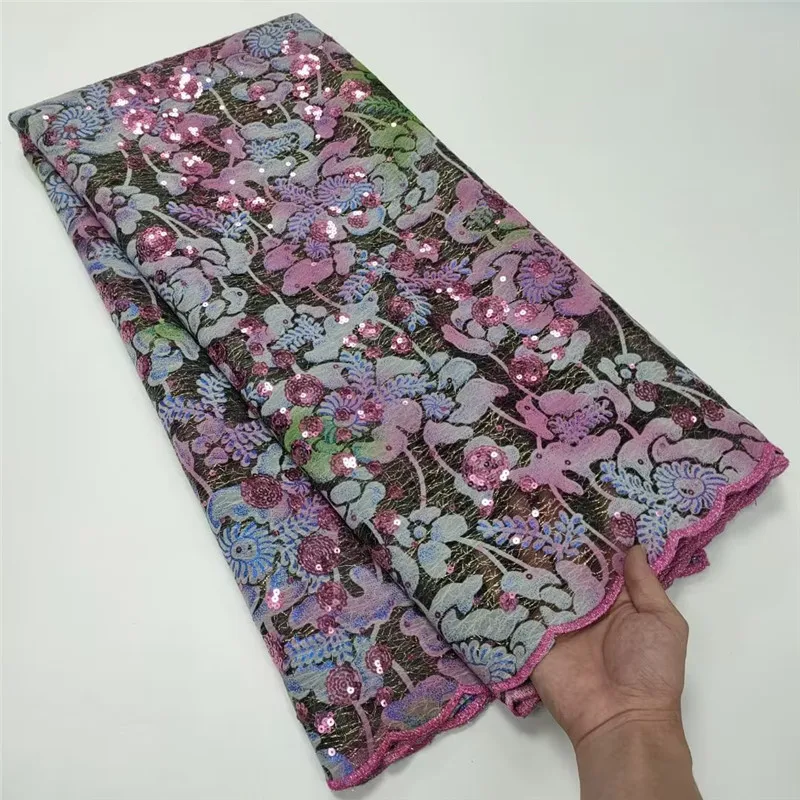 

Высококачественная африканская кружевная ткань с блестками и камнями, 5 ярдов, кружевная ткань с вышивкой для свадьбы