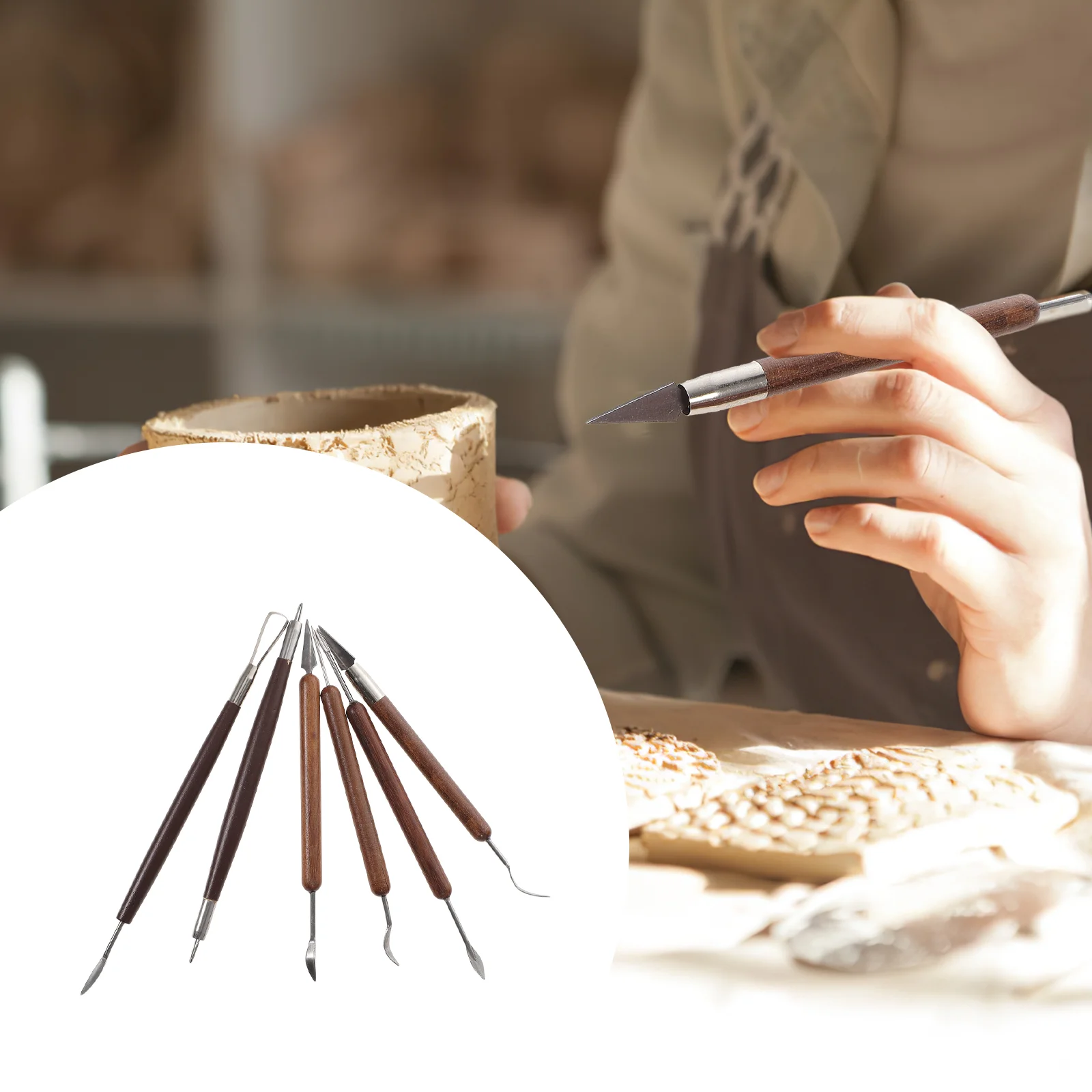 

Tools Pottery Clay Ceramic Carving Sculpting Tool Set Ribbon Trimming Supplies Hole Japanese Modeling Sculpture Rake Kit