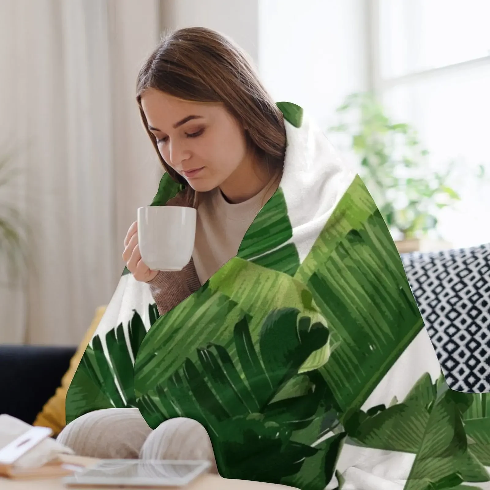 Plush одеяло с банановыми листьями