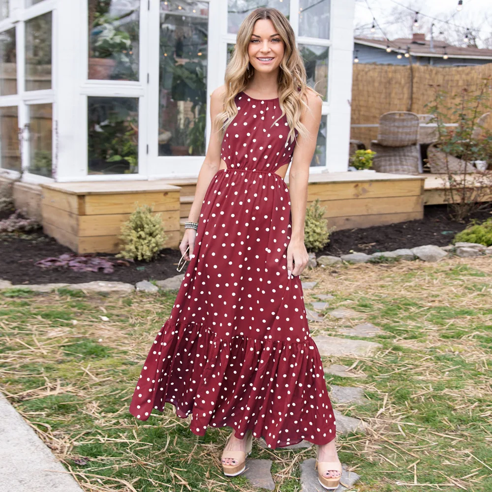 

2022 Spring/Summer New Sexy Wave Point Backless Strap Casual Elegant Women's Dress