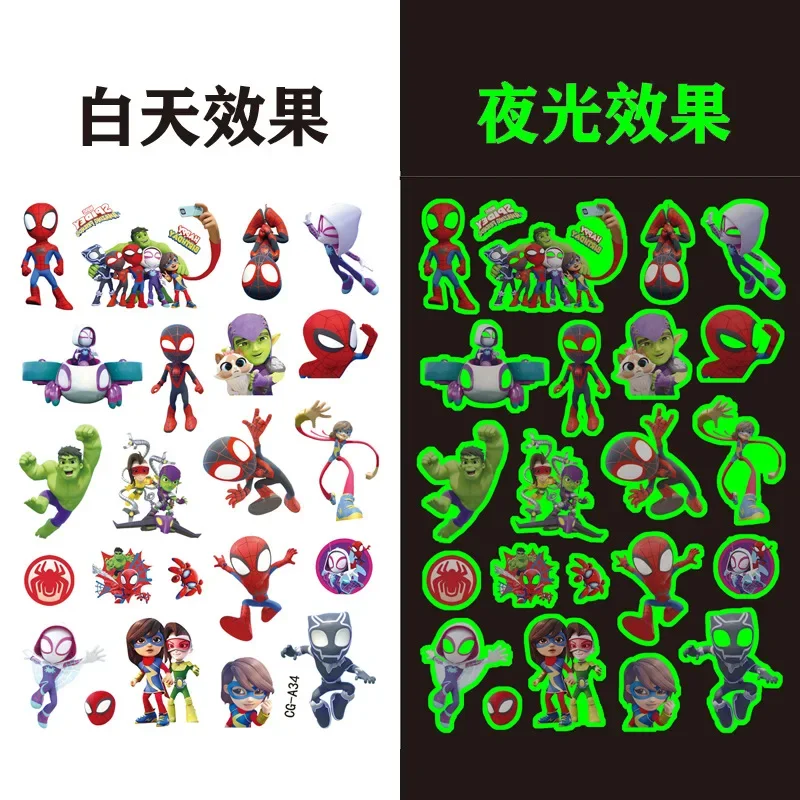 Светящиеся татуировки-наклейки с изображением Человека-паука Диснея милый