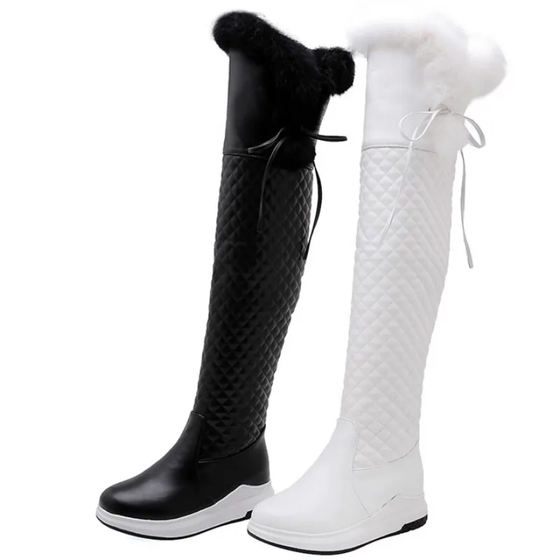 Теплые меховые сапоги для снежной погоды женская зимняя обувь 2024 черные белые