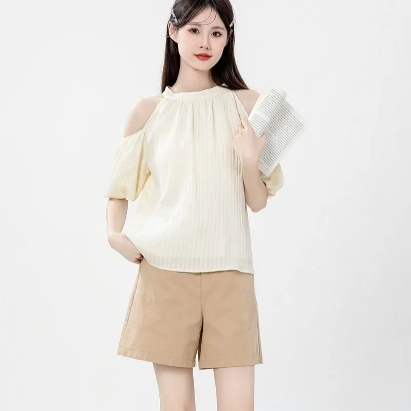 Блузки с открытыми плечами женские летние блузки Secy Spicy Girls ажурный круглый вырез