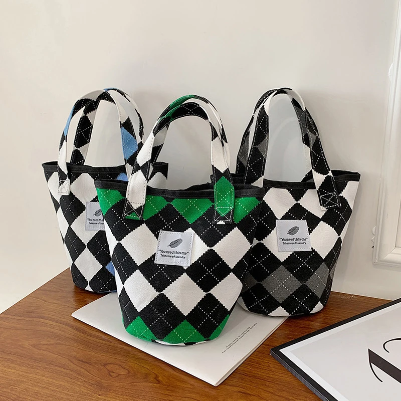 

Модная простая клетчатая Женская Холщовая Сумка через плечо, Дамский клатч, кошелек, женские сумочки Bento, маленькая сумка-тоут ручной работы для девушек