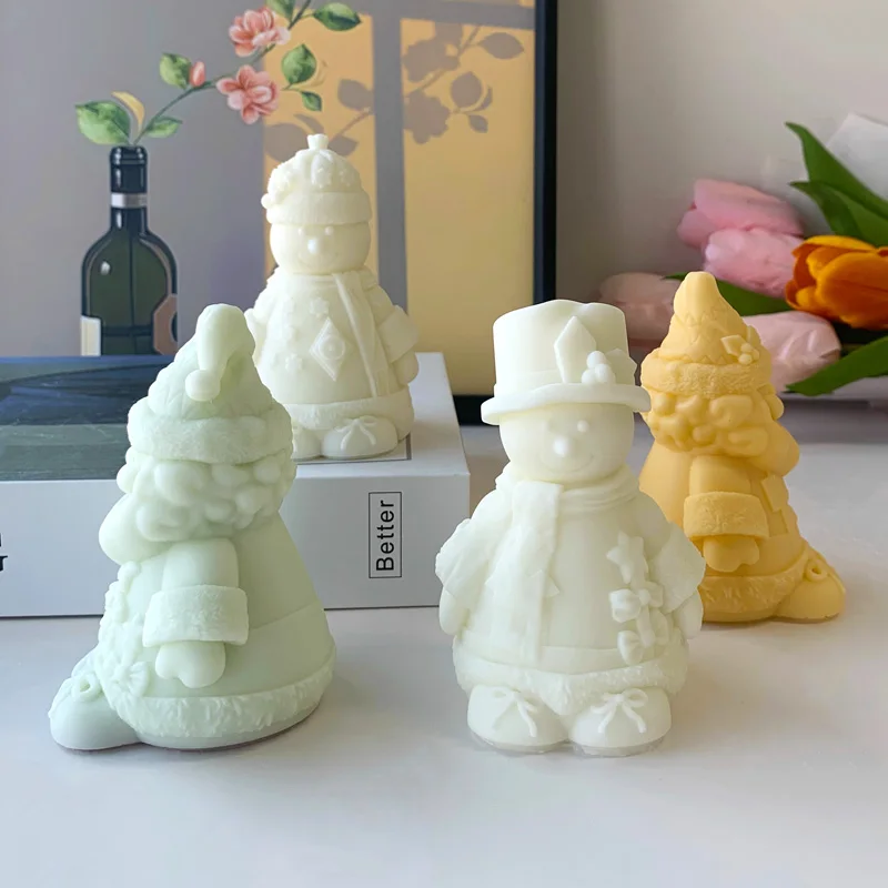 

3D Snowman Santa Claus Silicone Mold DIY Aroma Candles Plaster Christmas Ornaments Mould Handmade Soap Resin Gypsum Molds