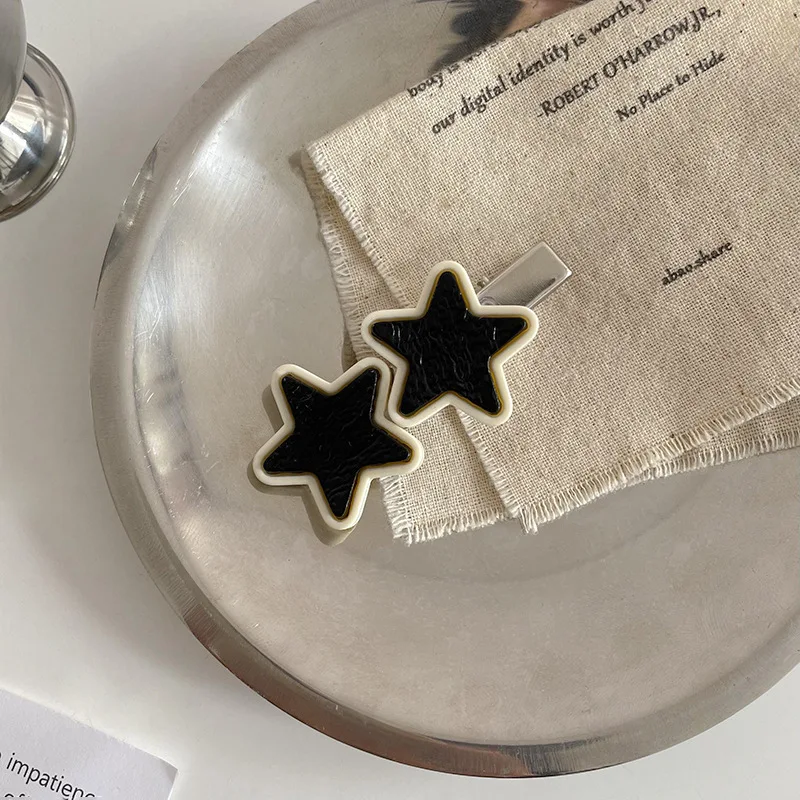 Элегантная черная шпилька для волос в стиле Харадзюку Y2k со звездами модная