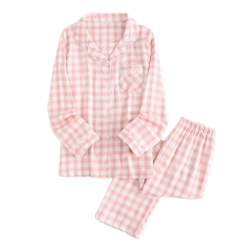 

Couple Models Jacquard Lattice Home Wear Men and Women Long Sleeve Trousers Spring and Autumn Pajamas Suit Lounge Set Women