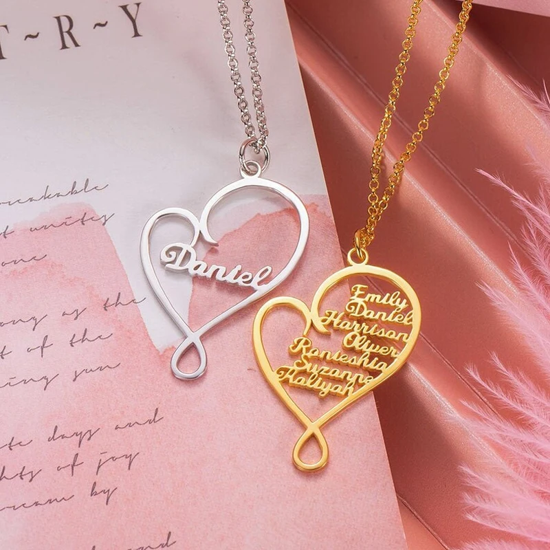 

Custom Name Necklace Heart Pendant Family Members Nameplate Choker Necklace Jewelry Mother's Day Gift Handmade Keepsake Necklace