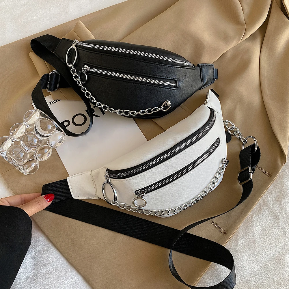 

Women Waist Pack Bags Soft PU Leather Chain Chest Bag Ladies Messenger Bag Female Chain Designer Fanny Pack Pouch Purses Bolsas