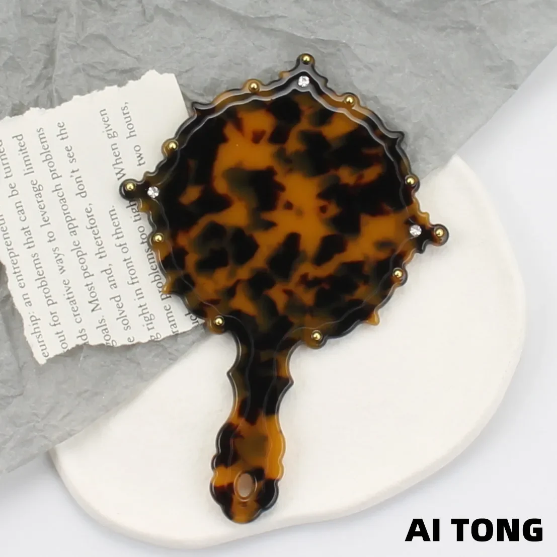 1 шт. портативное зеркало с ручкой и нежным ацетатным узором для макияжа