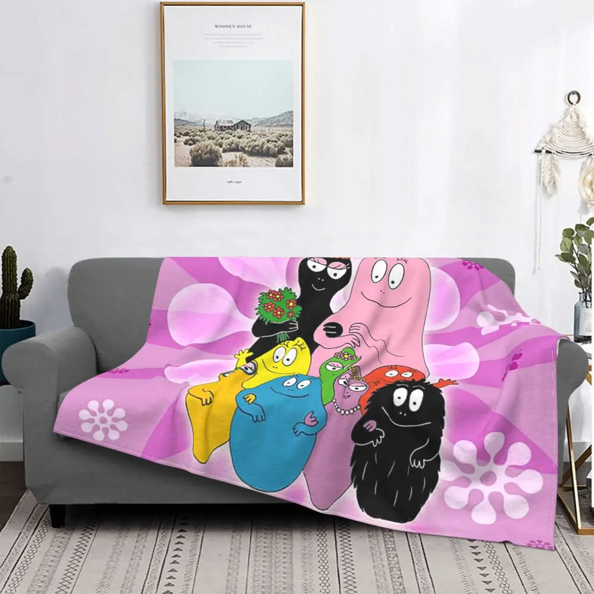 

Les Barbapapa Barbamama Parent Child Animation Blanket Flannel Summer Warm Throw Blanket for Bedding Travel Bedding Throws