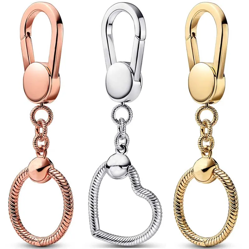 

Оригинальное кольцо для ключей из розового золота с маленьким сердцем и сумкой, кольцо для ключей из стерлингового серебра 925 пробы, подходит для модного браслета с бусинами, очаровательные украшения «сделай сам»