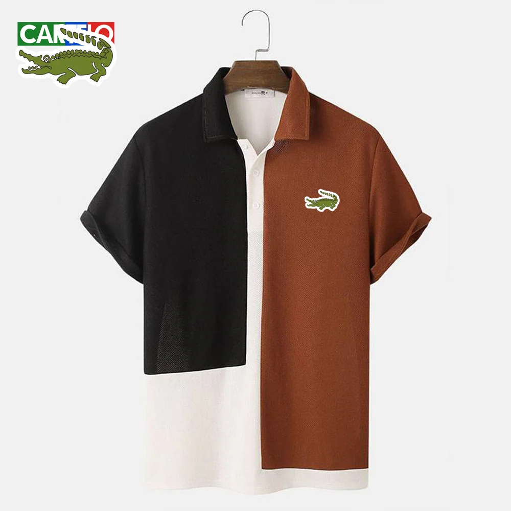 

CARTELO Summer New European and American Men's Casual Short-sleeved Shirt CARTELO Stand-up Collar Striped Men's Fashion Street