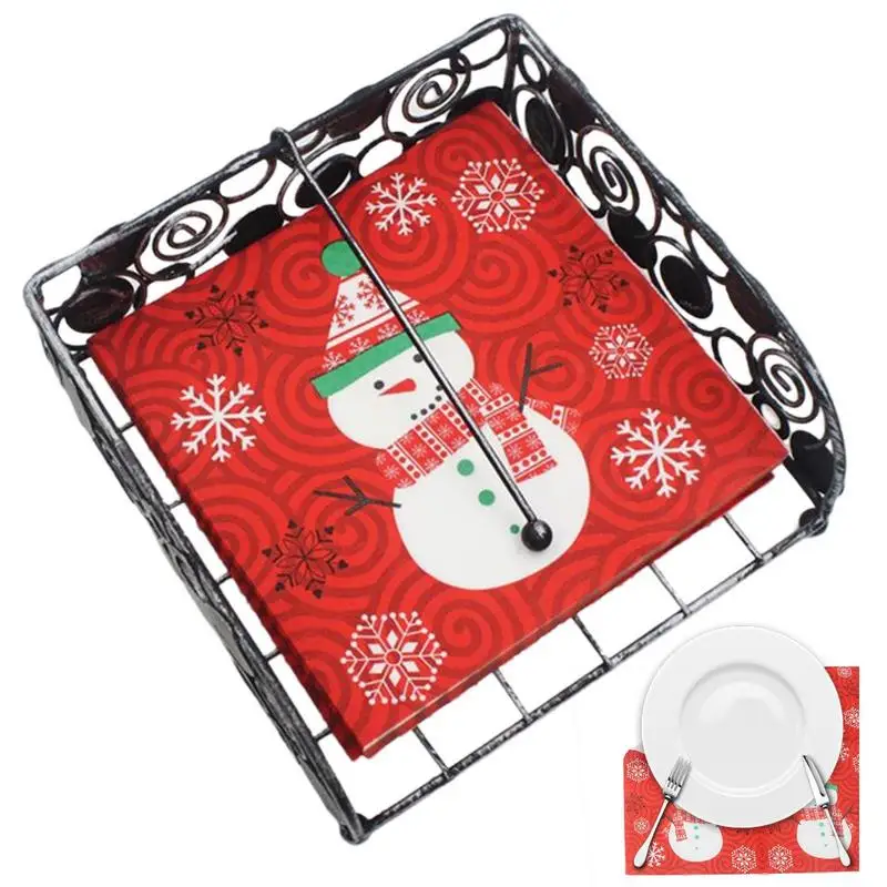 Christmas Napkin With Winter Elements Dinning Table Paper Hand Towels For New Year
