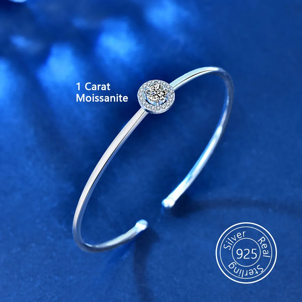 Женский браслет с муассанитом 1 карат из серебра 925 пробы