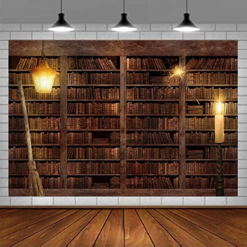

Wizard Magic Bookshelf Photography Backdrop For Halloween Bookcase Dress Up Party Decor Ancient Library Background Photo Booth