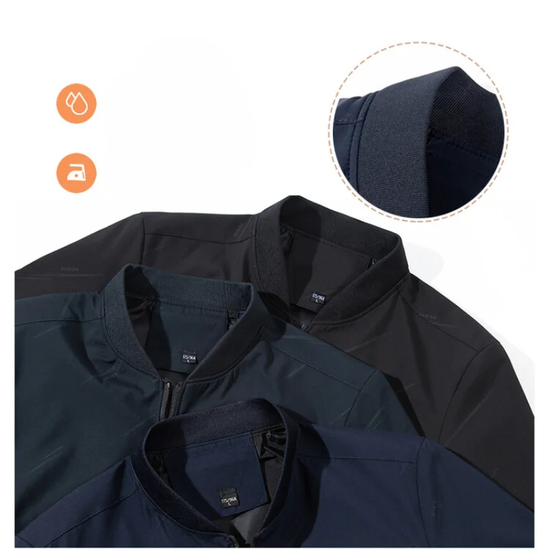 Мужское однотонное пальто с бейсбольным воротником подходящее для деловой и