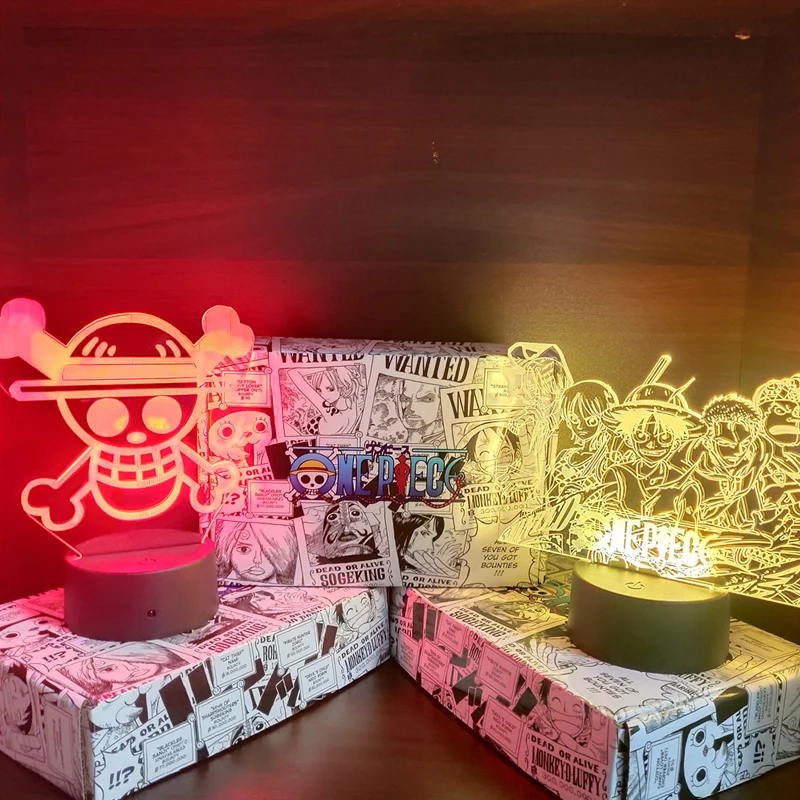 

One Piece Anime Figure LED Night Light Luffy Sanji Zoro Nami Action Figurine 3D Illusion Lamp Bedroom Decor Nightlight Xmas Gift