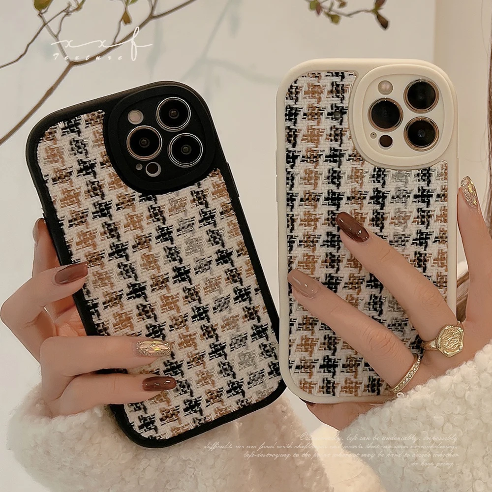 

Ins Classic Knitted Check Houndstooth Phone Case for iPhone 14 12 13 11 Pro ProMax Plus X XR Xsmax Shockproof Soft Cover