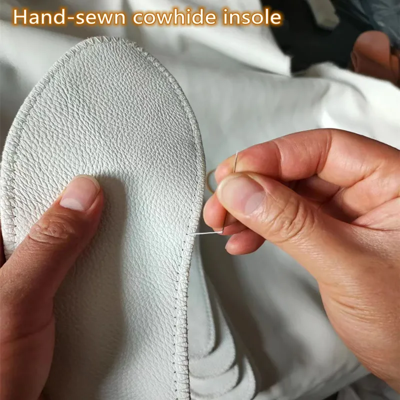Hand-stitched pure cowhide insoles absorb sweat, breathable and odourproof