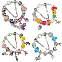 colorful enamel pansy flower charms bracelet women fit original bangles heart butterfly bear beads diy shell balloon dog pendant