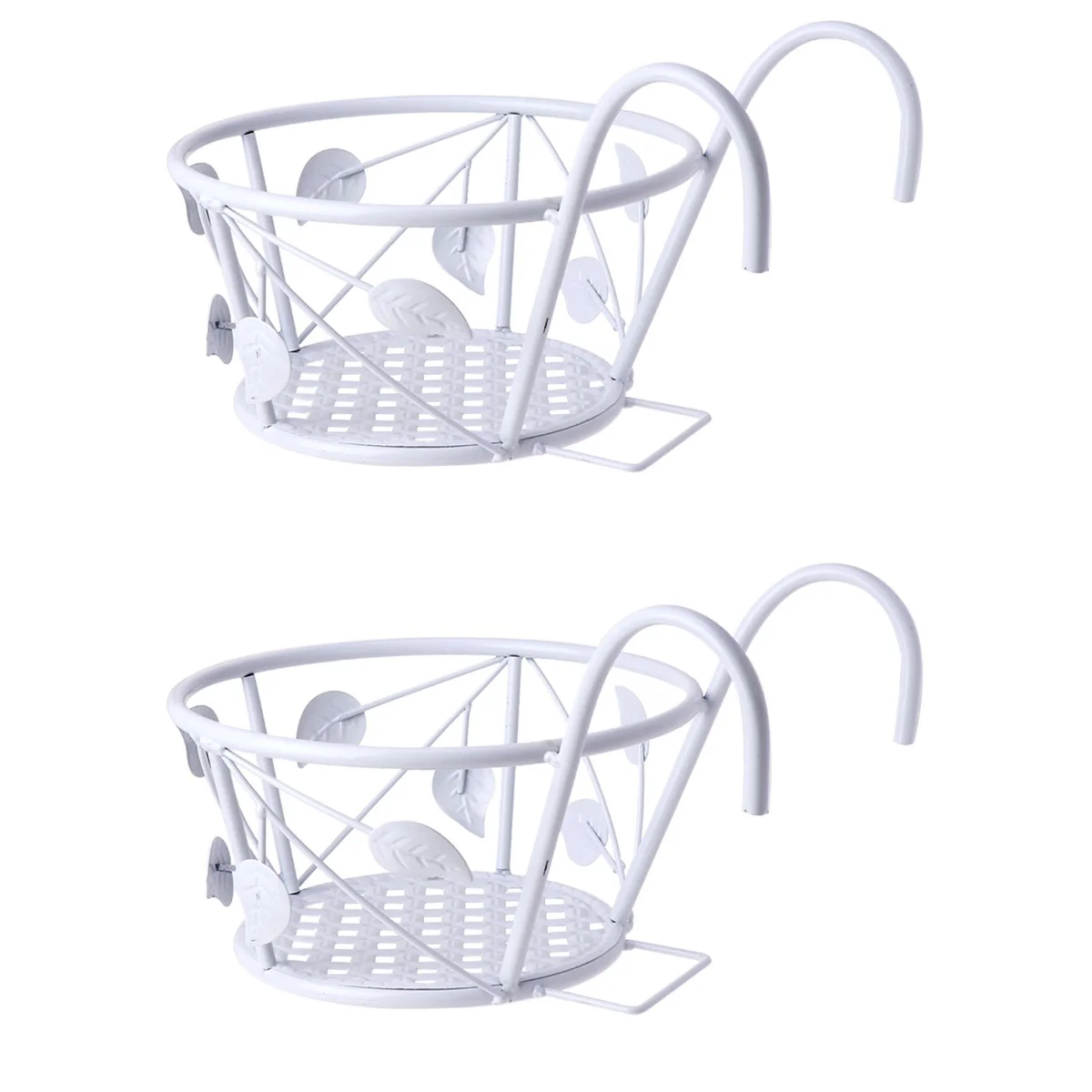 

Hanging Flower Planter Metal Flowerpot Rack Holder Wall Basket Planters Stand Fence Iron Railing Over Container Supporting Round