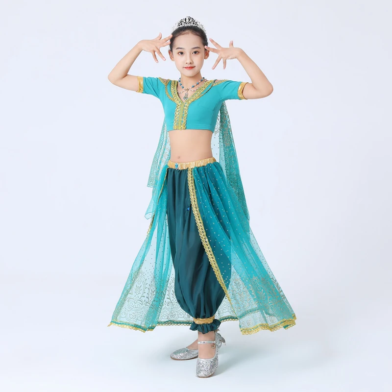 

Children Festival Arabian Princess Costume Belly Dancing Top Pants Cosplay Indian Dance Bollywood Clothes Jasmine Fancy Outfit
