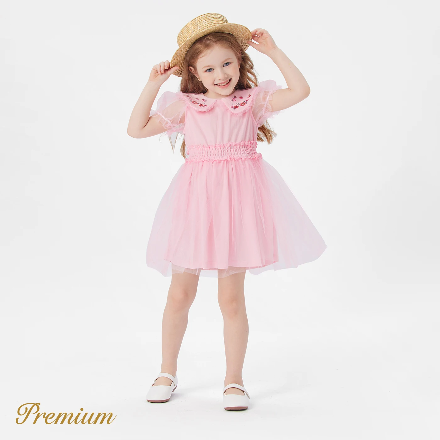 

PatPat Toddler Girl Embroidered Statement Collar Puff-sleeve Mesh Dress