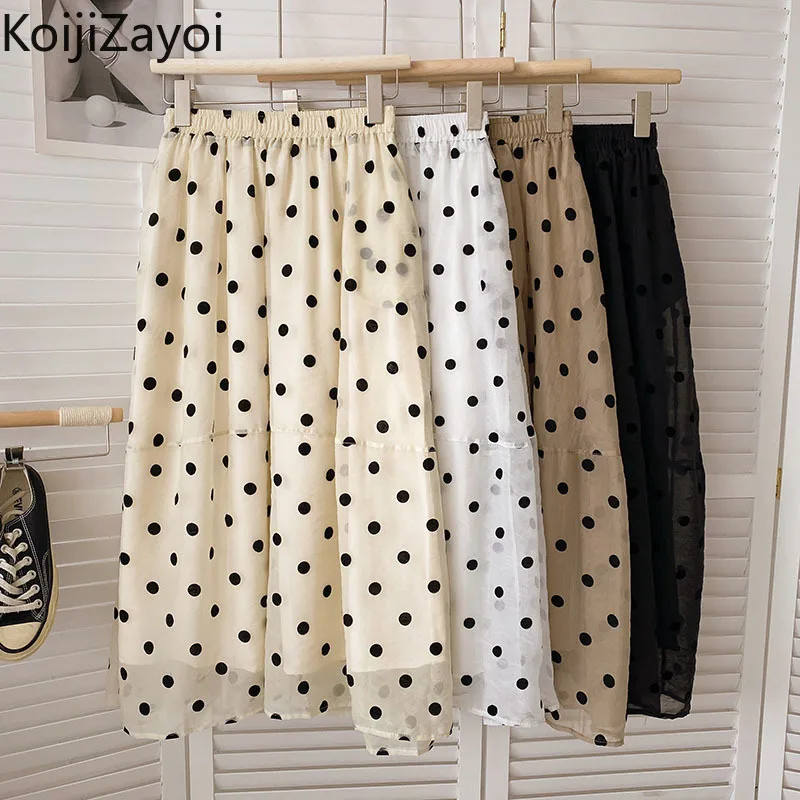 

Koijizayoi Polka Dot Women Long Skirt Elastic High Waist Fashion Lady Chic Korean Skirts 2022 Summer Bottom Faldas Dropshipping