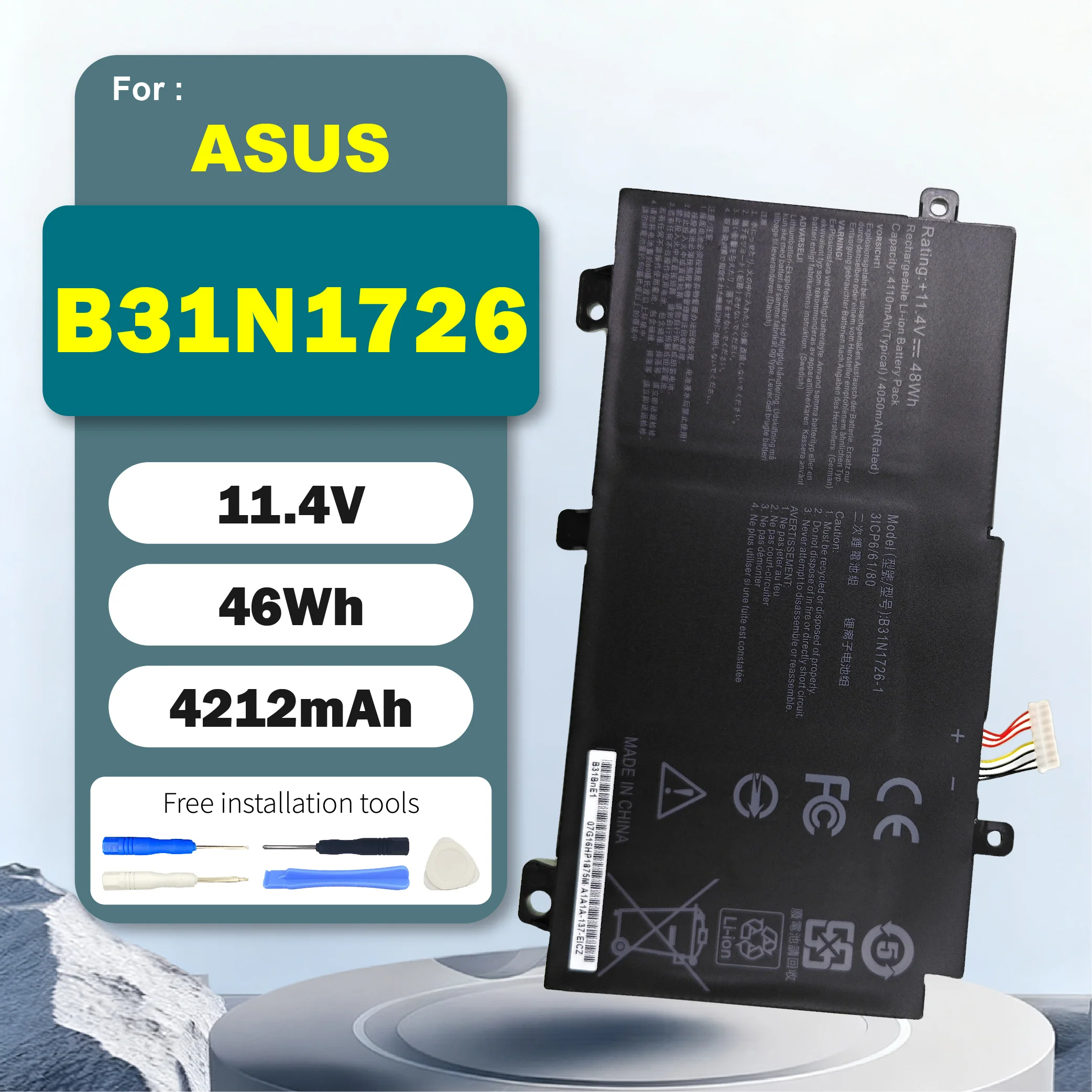 Фото B31N1726 Сменный аккумулятор для ноутбука Asus FX504 FX505 TUF Gaming A15 FA506, совместимый с B31BNEH B31BN91 Safe №1