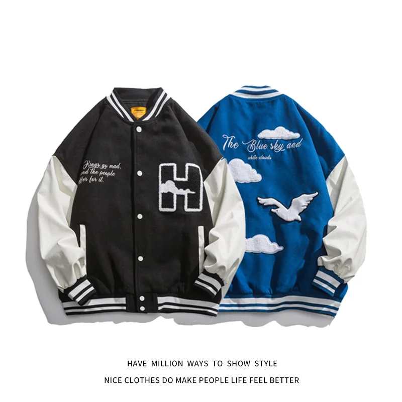

2021 New Autumn Cloud Towel Embroid Baseball Jacket Oversize Men's Bomber Coat Unisex Women's Letter Varsity Jacket Casual Chic