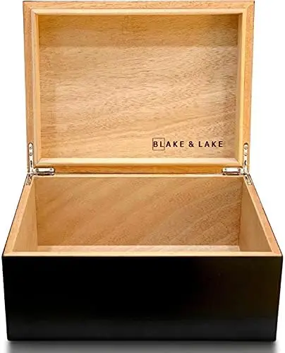 

& Lake Large Wooden Box with Hinged Lid - Wood Storage Box with Lid - Wooden Keepsake Box - Decorative boxes with lids (Dark