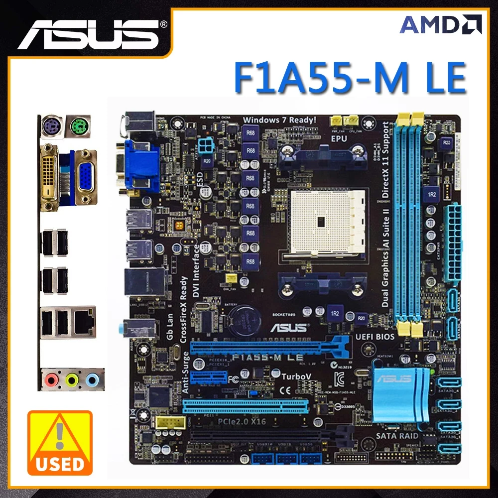 

Материнская плата ASUS F1A55-M LE DDR3 AMD Материнская плата FM1 AMD A55 поддерживает AMD A4-3400 3300 процессор 32 Гб DVI 8 × USB2.0 PCI-E X16 UEFI BIOS
