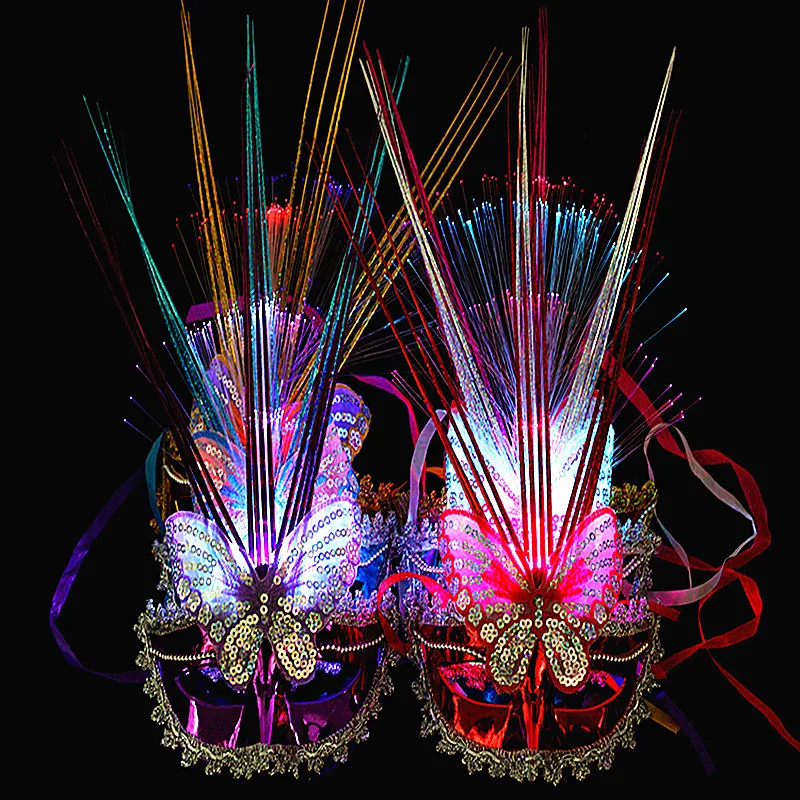 10pcs Womens Girl LED Glow Butterfly Mask Light Blinking Venetian Mard Gras Masquerade Masks Party Wedding