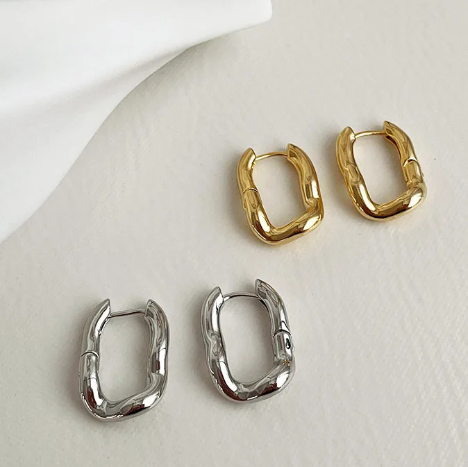 

Simple Elegant Charms Irregular Geometric Oval Metal Pierced U-shaped Drop Earrings For Women Party Wedding Fashion Ear Jewelry