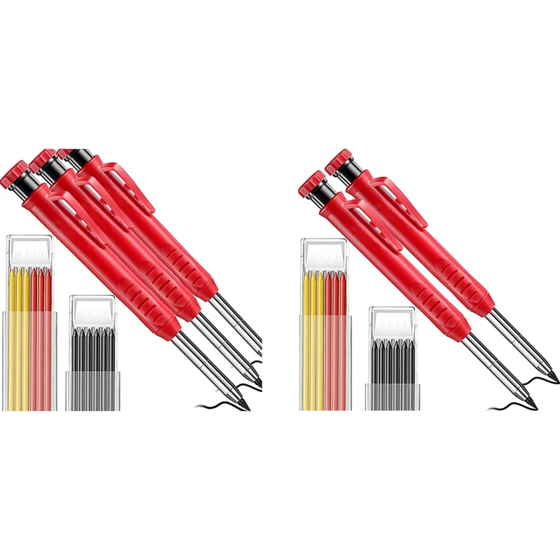 

Carpenter Pencil 12 Refill Leads Built-In Sharpener Construction Pencils For Carpenter Scriber Construction Tools