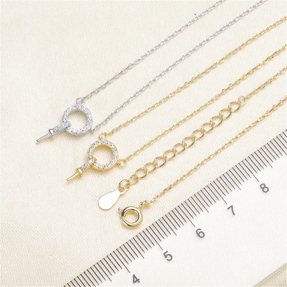 DIY pearl accessories 925 silver Blank pearl Sets of Chain Setting Base empty pendant chain with
