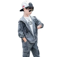 spring autumn denim boy sets new 2022 korean version long sleeve handsome hooded cowboy two piece casual childrens clothing
