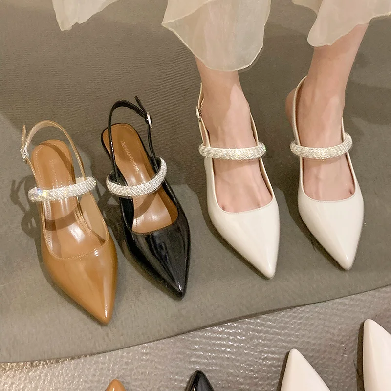 

Women's Shoes Sandals Pointed Toe 2022 Spring and Summer New Fashion Rhinestone Belt Buckle Stiletto Heels