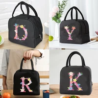 insulated lunch bag zipper cooler tote thermal bag lunch box food picnic lunch bags for work handbag pink initials pattern