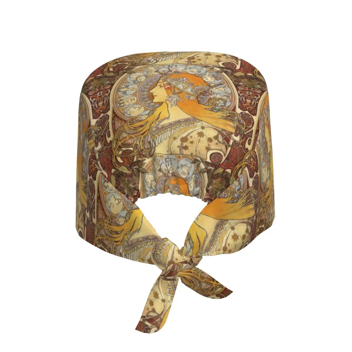 Фото Медицинская шапочка Alphonse Mucha Zodiac в стиле ар-нуво с изображением женщины, унисекс, регулируемая, для врачей, хирургов и стоматологов №1