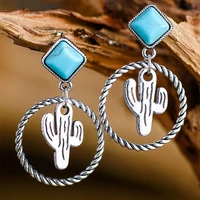 desert themed cactus turquoise earrings southwestern design jewelry for women tropical plant saguaro earrings jewels ear00921