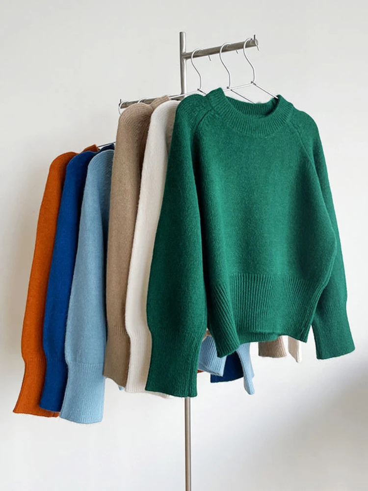 

Women O Neck Vintage Solid Sweater Pullovers Casual Loose Long Sleeves Jumpers Autumn Female Drop Shoulder Slim Kintting Tops