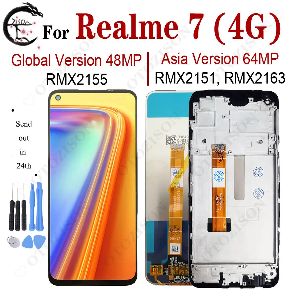 ЖК-дисплей 6,5 дюйма для OPPO Realme 7 4G с рамкой RMX2155 дисплей RMX2151 RMX2163 сенсорный экран дигитайзер в сборе сменный ЖК-дисплей Realme7