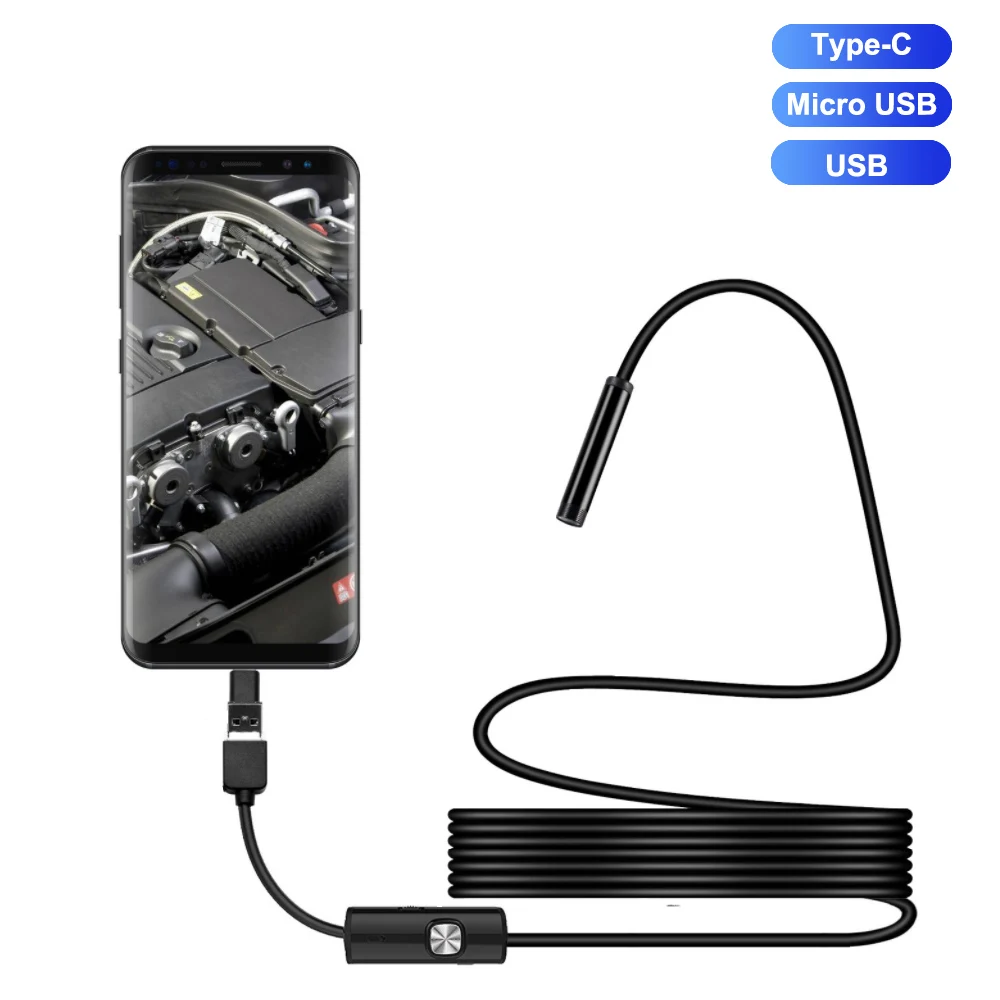

1m/1.5m/2m Endoscope Camera Waterproof Endoscope Borescope Adjustable Soft Wire 7mm Android Type-C USB Inspection Camea for Car